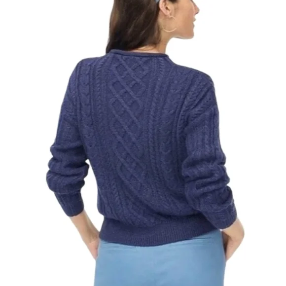 J.Crew Navy Cropped Thick Cotton Cable Knit Sweater Medium - Picture 2 of 6